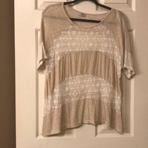 tanish cream and white shirt